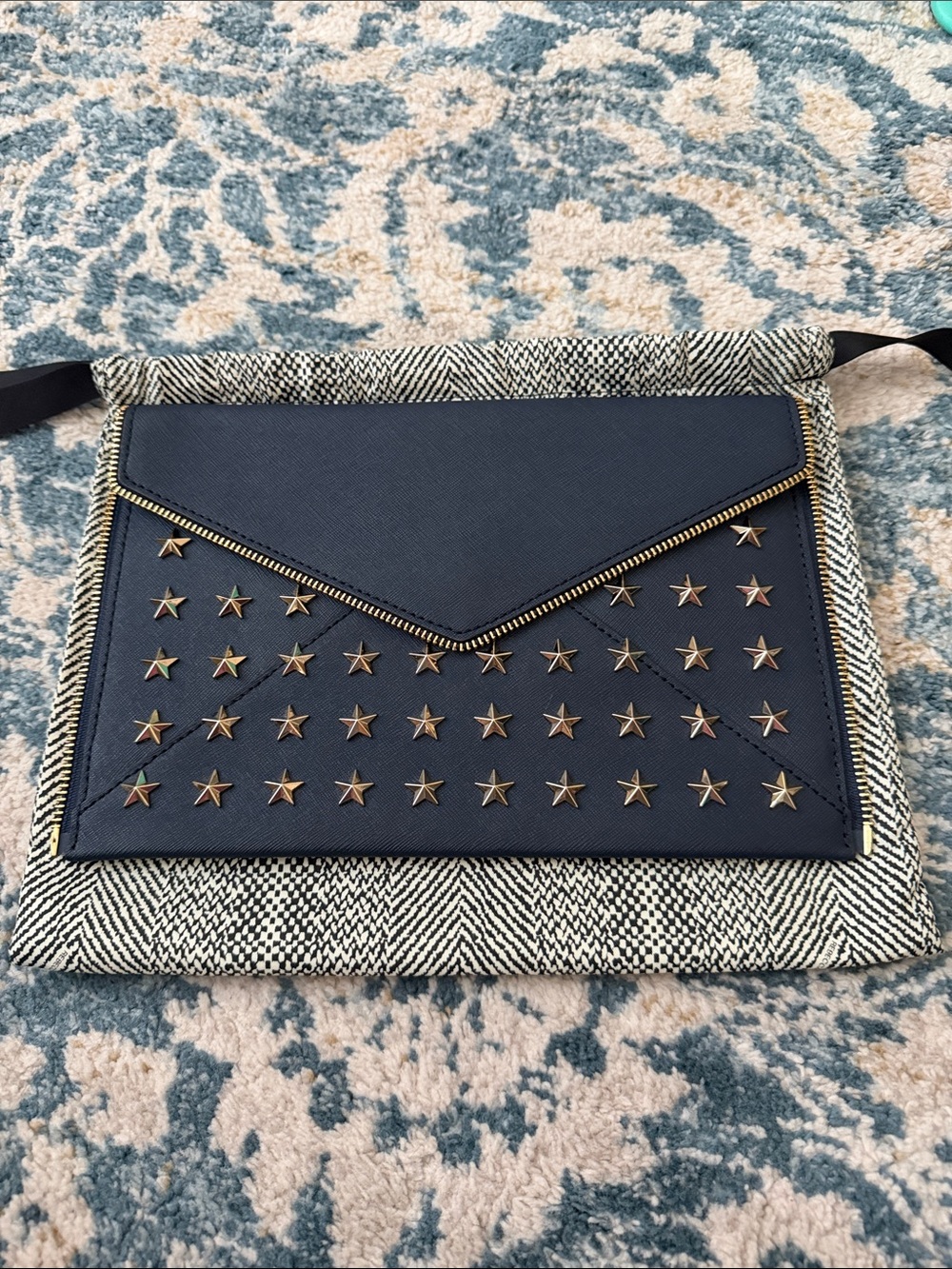 Rebecca Minkoff Navy Envelope Clutch with Gold Star Studs
